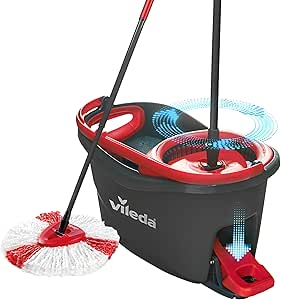 Vileda Turbo Mop Bucket Set for Floor Rotating with Pedal - Telescopic Handle 85-123 cm - 2 in 1 Microfiber Head - Love it Clean - Sustainable Packaging