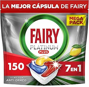 Fairy Platinum Plus Lemon All-In-One Dishwasher Capsules, 150 Capsules, Our Best Clean That Leaves Dishes Like New, Eliminates Lack Of Shine And Prevents Lime
