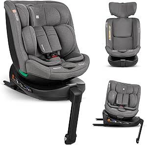 KikkaBoo Baby Car Seat Group 0 1 2 3 ISOFIX (0-36 kg) i-SECURE, 360° Rotate, Reclining, SPS i-Size Protection, Side, 5-Point Harness, 12 Positions Headrests, Light Grey