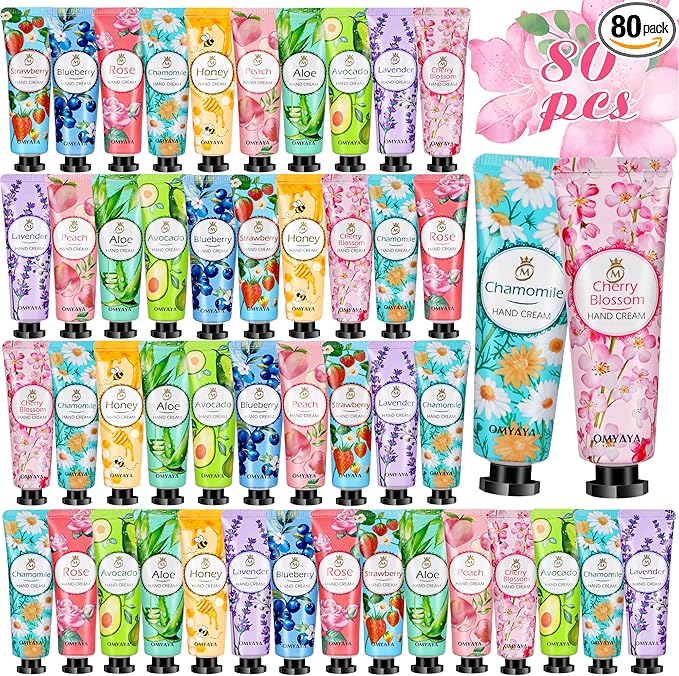 Crema de Manos Mini,80 * 20ml Crema para manos,regalos para mujer,secas y agrietadas-Recupera las manos dañadas, reparadora no grasa con glicerina y vitamina E,rápida absorción,24H Hidratación