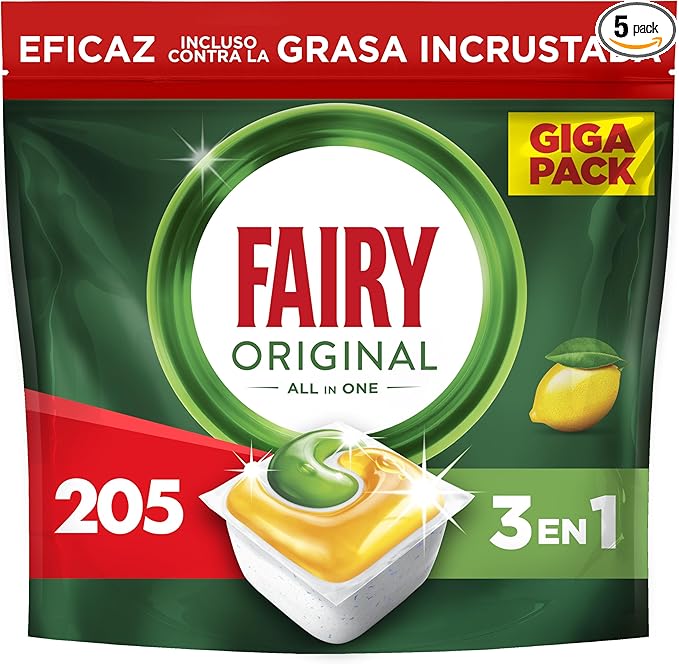 Fairy Original Todo En Uno Cápsulas De Lavavajillas, Limón, 5 x (21+20) Cápsulas, Efectivas Incluso En La Grasa Reseca