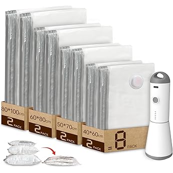 Bolsas de Vacío Ropa con Bomba de Vacío Eléctrica Inalámbrica, 15 Bolsas al Vacío para Ropa (5 Pequeñas, 5 Medianas, 5 Grandes), Ahorro de Espacio, Ideal para ArtíCulos De Viaje