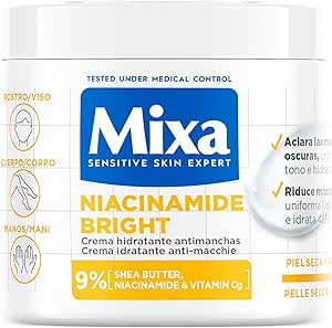 Mixa Niacidamide Bright Body Cream for Dull Skin with 9% [Shea Butter + Niacinamide + Vitamin Cg] Lightens Dark Spots Suitable for Sensitive Skin 400ml