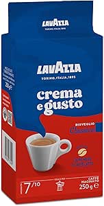 Lavazza, Crema e Gusto Classico, Natural Ground Coffee, Ideal for Italian, Filter and French Coffee Maker, with Aromatic Notes of Spices, Arabica and Robusta, Intensity 7, Dark Roast, 250 g