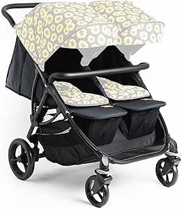 Cochecito de bebé Roma Gemini 2 Base: cochecito gemelar apto para recién nacidos y niños pequeños, 22 kg por asiento, incluye protector de lluvia, reclinación y almacenamiento. Incluye capota.