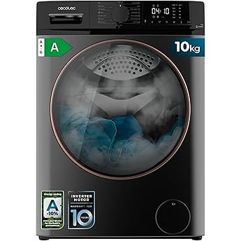 Cecotec Lavadora 10Kg de Carga Frontal Bolero Dresscode 10500 Inverter Steel A. 1950W, 1400 rpm, Motor Inverter Plus, Bajo Consumo, 16 Programas, Lavado con Vapor, Delay Start, Acero