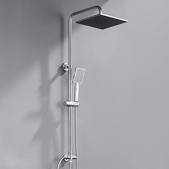 JOHO Columna Ducha sin Grifo Ducha Para Baños Sin Termostático Monomando Conjunto Ducha con Estante Barra Altura Adjustable Acero INOXI Set Ducha con Cabezal Ducha Lluvia en INOXI D25cm