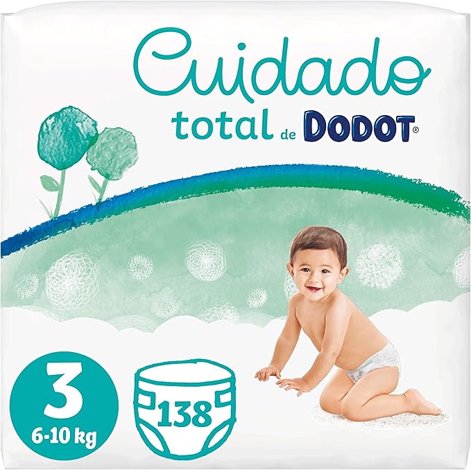 Dodot Pañales Bebé Cuidado Total Talla 3 (6-10 kg), 138 Pañales, Suave Protección de la Piel de Dodot con Ingredientes de Origen Vegetal