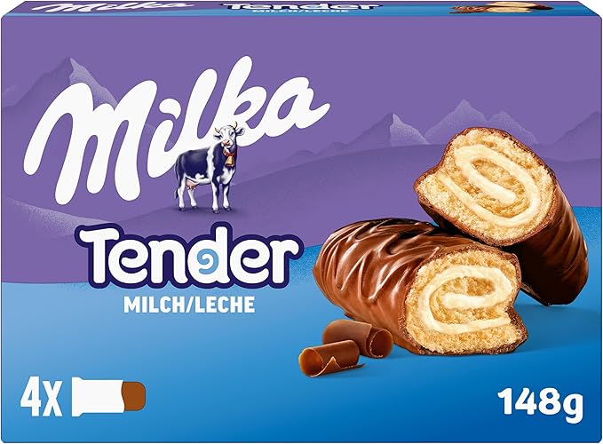 Milka Tender Barritas de Bizcocho con Relleno de Leche y Cubierto de Chocolate con Leche de los Alpes 148G