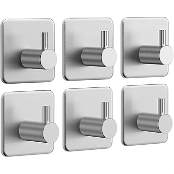 Ibergrif MK34251A, Ganchos Acero, Soporte de Pared para Toallas de Baño, Colgador Cocina, Adhesivo 3M, 4 Piezas, Acero Inoxidable, Plata