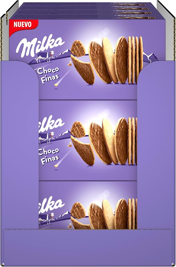 Milka Choco Finas Galletas con Chocolate con Leche de los Alpes 126 g, Pack de 12