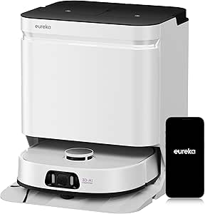 Eureka J15 Ultra Robot Vacuum Cleaner, 19,000Pa, with Mop, 75°C Hot Water, Extendable Side Brush, Mapping Powered by Artificial Intelligence, Robot Vacuum Cleaner and Self-Emptying Floor Mop