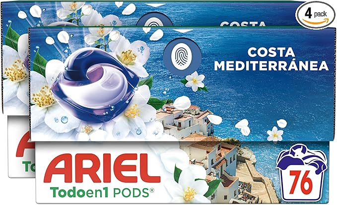Ariel Todo en 1 PODS Brisa Marina Y Jazmín, Detergente Líquido Para Lavadora en Cápsulas, 76 Lavados, Edición Limitada Costa Mediterránea