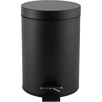 SONGMICS Cubo de Basura de Baño, 3 L, Cubo de Acero con Tapa de Cierre Suave, Cubo Interior, para Residuos, Dormitorio, Negro Tinta LTB013BZ01