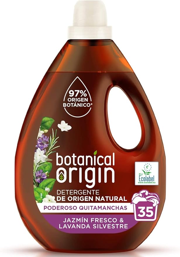 Botanical Origins Detergente para Lavadora Ecológico apto para Pieles Sensibles, Fragancia Jazmín Fresco y Lavanda Silvestre - 35 Lavados