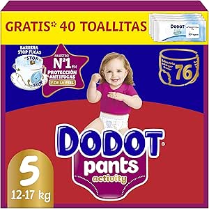 Dodot Diaper-Panty Activity Pants, Size 5 (12-17 kg), 76 Nappies + Gift of 1 Pack of 40 Wipes, with 360 Adjustment Anti-Leak Extra Soft