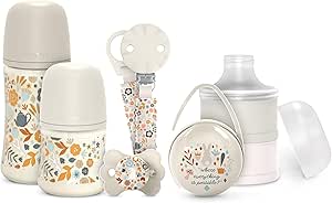 Suavinex, Newborn Gift Set, Anti-Colic Bottles Kit 150 ml and 270 ml + Pacifier 0/6 Months with SX Pro Physiological Teat + Milk Dispenser + Pacifier Holder + Pacifier Holder + Pacifier Holder