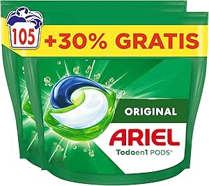 Ariel All In 1 PODS, Liquid Washing Machine Detergent 105 Capsules/Tablets, Original, 5 Actions For Amazing Cleaning, Packaging May Vary