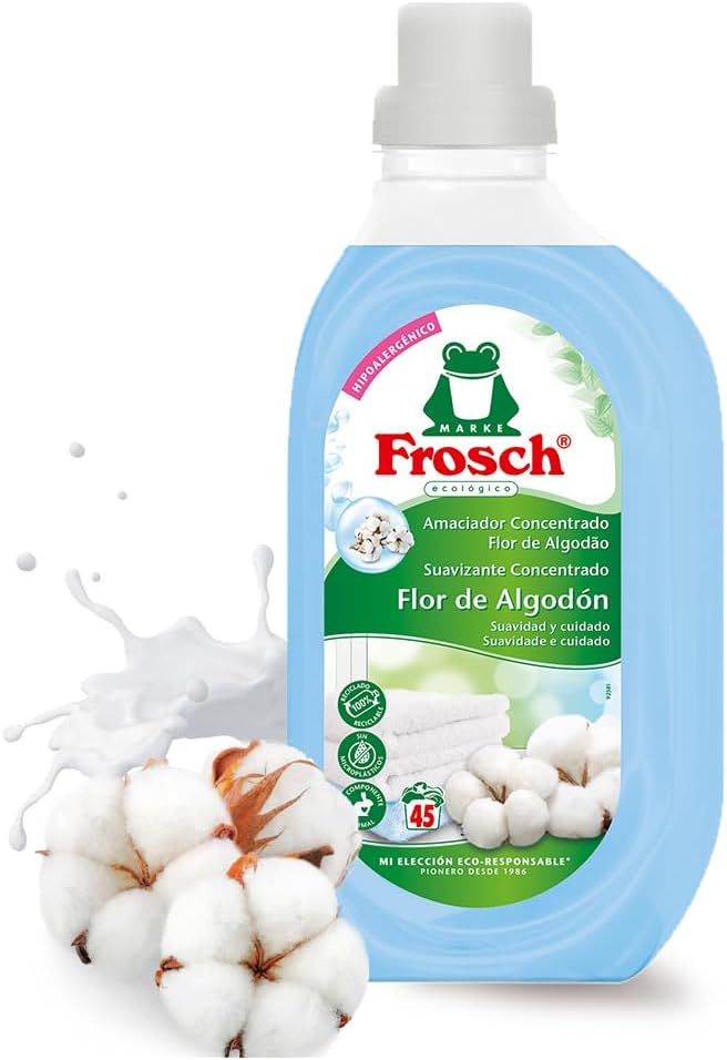 Frosch - Suavizante Concentrado Liquido Ecológico Flor de Algodón para Lavadora, Apto para Ropa Blanca y de Color, Producto Hipoalergénico y Ecológico - 900 ml