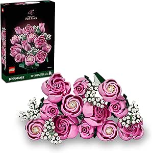 LEGO Botanicals Bouquet of Pink Roses - Artificial Flowers for Adults - A Romantic and Special Gift for Valentine's Day - 12 Roses and Paniculata for Floral Home Decoration 10374