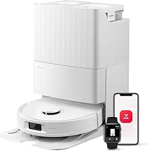 roborock QV 35S Robot Vacuum Cleaner, 10000 Pa HyperForce Suction with Multifunctional Base, Double Anti-Tangle Brushes, 2 Rotating Mops Automatic Lifting of 10 mm, Clean and Dry Auto, White