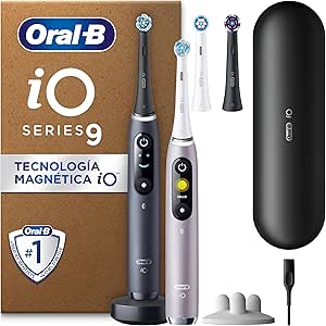 Oral-B iO 9 Cepillo De Dientes Eléctrico Negro y Rosa, 3 Cabezales, 1 Estuche Cargador De Viaje, Diseñado Por Braun