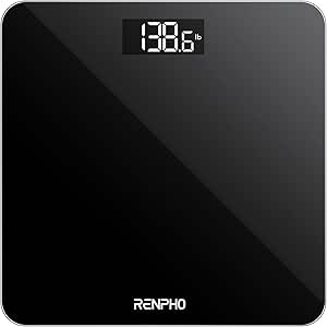 RENPHO Digital Bathroom Scale, High Precision Body Weight Scale with Illuminated Display, 0.1lb (50g) Graduation, Step-on Technology, 180kg/400lb, Black, Core 1S