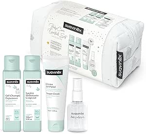 Suavinex, Baby Wash Bag Fabric Gift Set Newborn with Cosmetics: Gel Shampoo 100 ml + Moisturizing Lotion 100 ml + Diaper Cream 75 ml + Baby Cologne 50 ml Travel Format, Blue Dreams