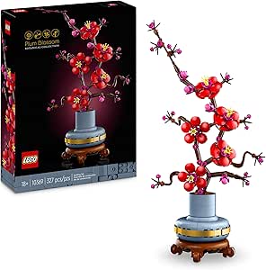 LEGO Botanicals Plum Blossom Set For Adults - Artificial Flowers for Indoor Incl. a Buildable Flowerpot - Home Office Decor Display Piece - DIY Gift for Women and Men - 10369
