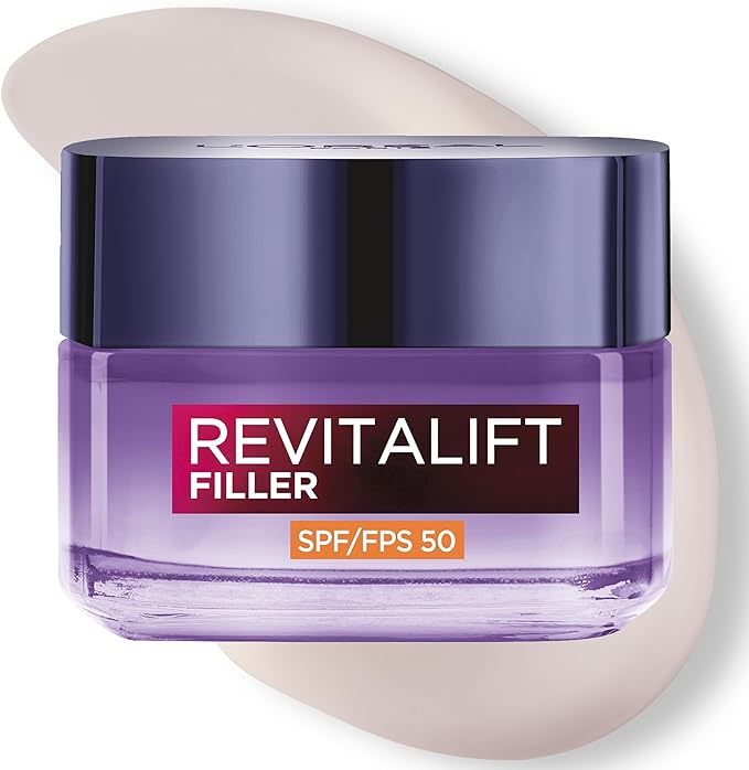 L'Oréal Paris Revitalift Filler Crema de Día Rellenadora con Protección Solar SPF 50, Anti-edad y Anti-arrugas, Con Ácido Hialurónico. Inspirado en Cosmética Coreana. Acabado no graso, 50ml