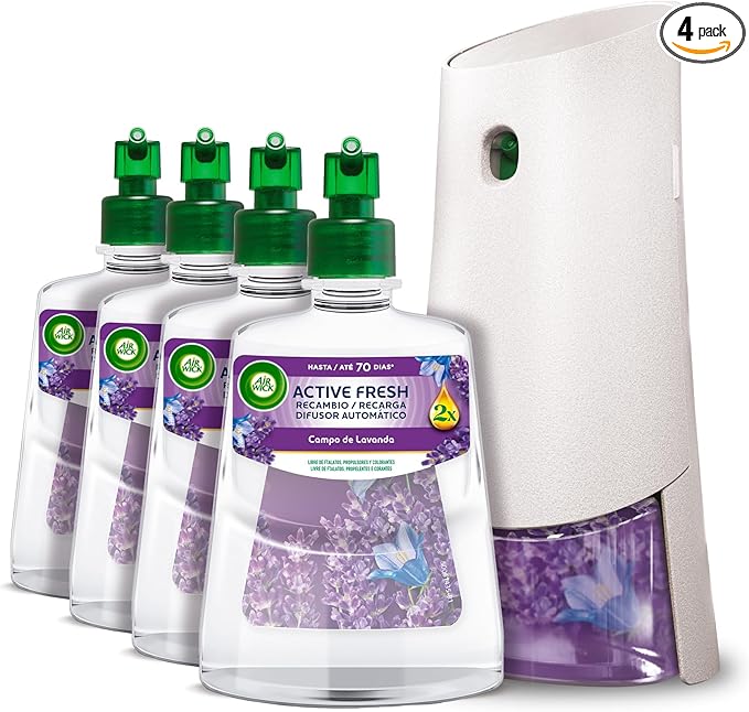 Air Wick Active Fresh Kit Ambientador Automático, Lavanda, Difusor + 4 Recambios, 280 Días