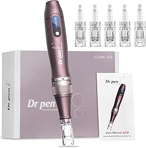 Dr.pen Ultima A10 Professional Dermapen, Collagen Stimulates to Fight Wrinkles, Cordless Dermapen with 5 Cartridges (12/24/36/42 Pins, Nano-R), for Face and Hair Growth
