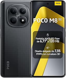 XIAOMI POCO M8 5G - 8+512GB Smartphone, 6.77 120Hz Flow AMOLED Display, Snapdragon 6 Gen 3, Dual 50MP AI Camera, 45W Turbo Charging, Charger Not Included, Black (ES Version)