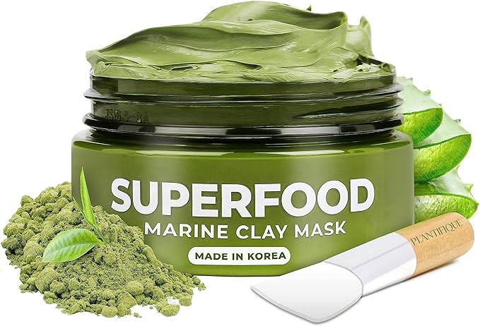 PLANTIFIQUE Mascarilla Facial Coreana de Arcilla Verde con Superalimentos - Mascarilla Hidratante Facial y Corporal para Puntos Negros y Poros - Korean Face Mask, 100 ml