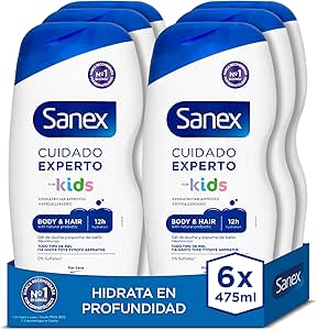 Sanex Expert Care Kids Shower Gel, Pack of 6 x 475 ml, Gel for Children, Hypoallergenic, 12H Hydration, Dermatologically Tested, Pediatrician Approved