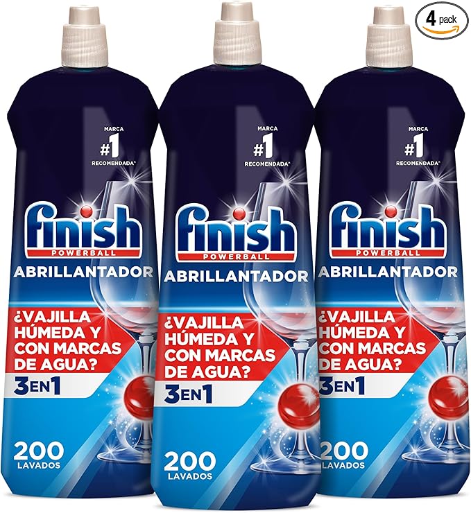 Finish Powerball Abrillantador Lavavajillas, vajilla seca, brillante y sin marcas - 3 unidades x 800ml - Total 600 lavados