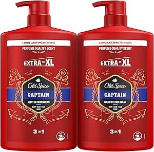Old Spice Captain Shower Gel & Shampoo For Men 2x1000ml, 3 in 1 Multipurpose Face Body Hair Gel for Men, Lasting Freshness, Exceptional Fragrance, Deep Cleansing