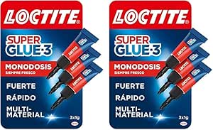 Loctite Super Glue-3 Original Mini Trio, Universal Glue with Triple Strength, Clear Adhesive, Instant Glue and Instant Strength, 3x1 g (Pack of 2)