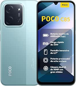 XIAOMI POCO C85 - 8+256GB Smartphone, 50MP Dual Camera with AI, 6.9 Immersive Display, Powerful Octa-Core Processor, 33W Fast Charge, 6000mAh, Charger Not Included, Green (ES Version)