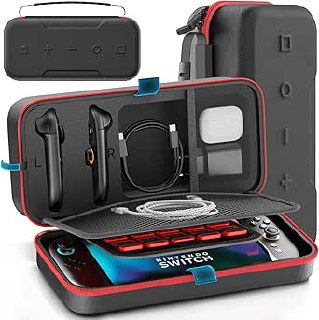 Funda para Nintendo Switch 2025, Bolsa de Transporte para Switch 2 para Joy-Con 2 y Consola, Funda de Viaje para Switch 2 para 24 Tarjetas de Juego y Accesorios, Organizador Cable y Adaptador-Rojo