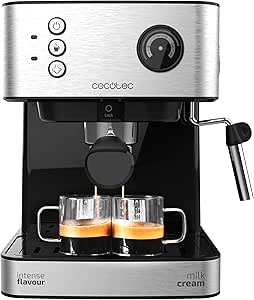 Cecotec Espresso 20 Professionale Express Coffee Maker, 850 W, 20 Bars, Pressure Gauge, 1.6L Reservoir, Double Output Arm, Steamer, Cup Warmer, Stainless Steel Finish