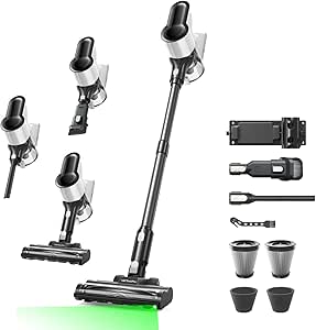 550W/50Min/50KPA Aspiradora sin Cable F02 Lite, Escoba Aspirador sin Cable con Filtración de 8 Capas, Aspirador Vertical per Pavimenti/Tappeti/Peli, Aspirador sin Cable, Negro Y Blanco