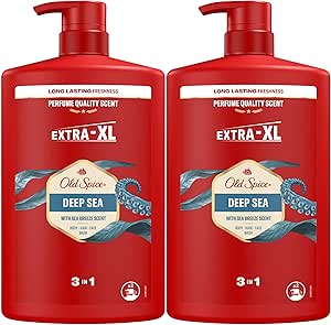 Old Spice Deep Sea Shower Gel & Shampoo For Men 2x1000ml, 3 in 1 Multipurpose Face Body Hair Gel for Men, Lasting Freshness, Exceptional Fragrance, Deep Cleansing