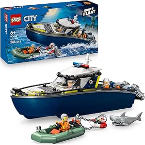 LEGO City Police Boat Chase - Police Game with 2 Toy Boats, 3 Minifigures and Shark Figure - Gift for Boys and Girls 6+ Years 60456