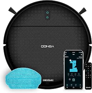 Cecotec Robot Aspirador con Navegación Giroscópica Conga 999 Map Genesis. Motor de Succión 2000Pa, 2 Cepillos Laterales, Mopa de Fregado, Autonomía 120 mins, Control con APP y Mando