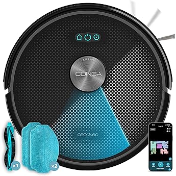 Cecotec Robot Aspirador con Navegación Giroscópica Conga 999 Map Genesis. Motor de Succión 2000Pa, 2 Cepillos Laterales, Mopa de Fregado, Autonomía 120 mins, Control con App y Mando