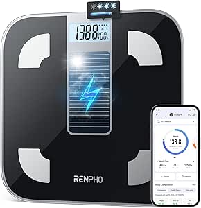 RENPHO Elis Solar Digital Scales for Body Weight, Bathroom Scales for Weighing Without Batteries, Smart Scale with Body Fat and Body Fat Health Analyzer for Smartphone