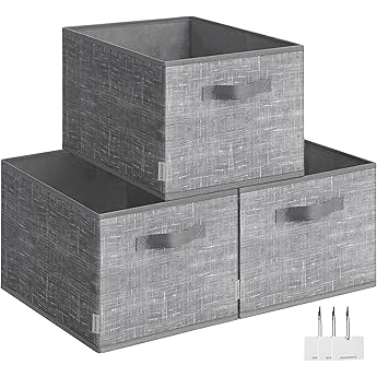 SONGMICS Cajas de Almacenamiento Plegables, Juego de 3 Organizadores en Cajas con Tapas y Asas, para Ropa, 40 x 30 x 25 cm, Tejido de Tela No Tejida, Gris Pizarra RYZB03G