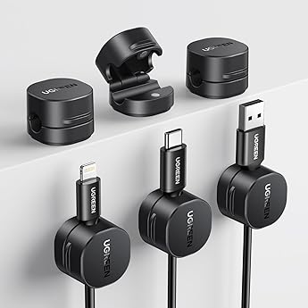UGREEN 6 Piezas Clip de Cable Magnético Organizador de Cables Escritorio Autoadhesivo Sin Residuos para HDMI USB PC TV Hogar Oficina Cables HDMI USB C Lightning 3.5mm 4.5mm Negro