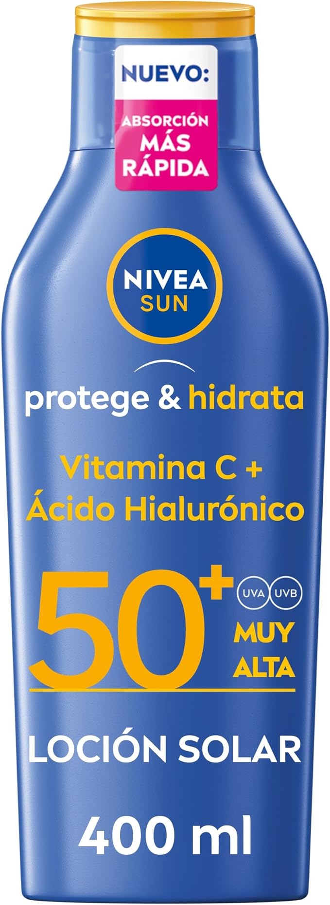 NIVEA SUN Protege & Hidrata - Leche Solar FP50+ - Protector Solar Corporal - Protección UVA/UVB - Loción Resistente al Agua - Hidratación 48h - Con Pantenol y Glicerina - Todo Tipo de Piel - 400 ml